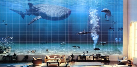 exemple de mur en céramique "fond marin"